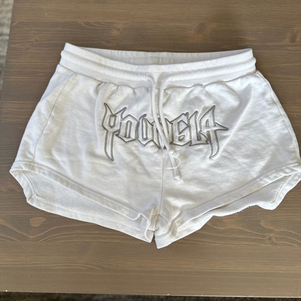 YoungLA White Women's Embroidered Drawstring Athletic Shorts